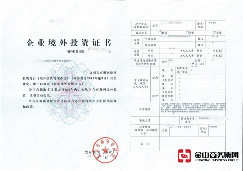 中国香港境外投资证书成功案例